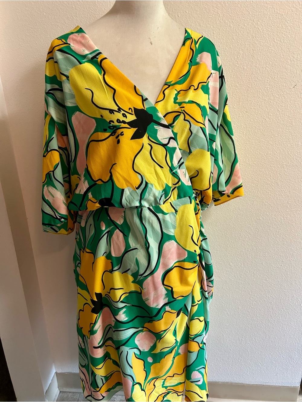 Maggy London Yellow, Green & Pink Floral Midi Dress sz 22W